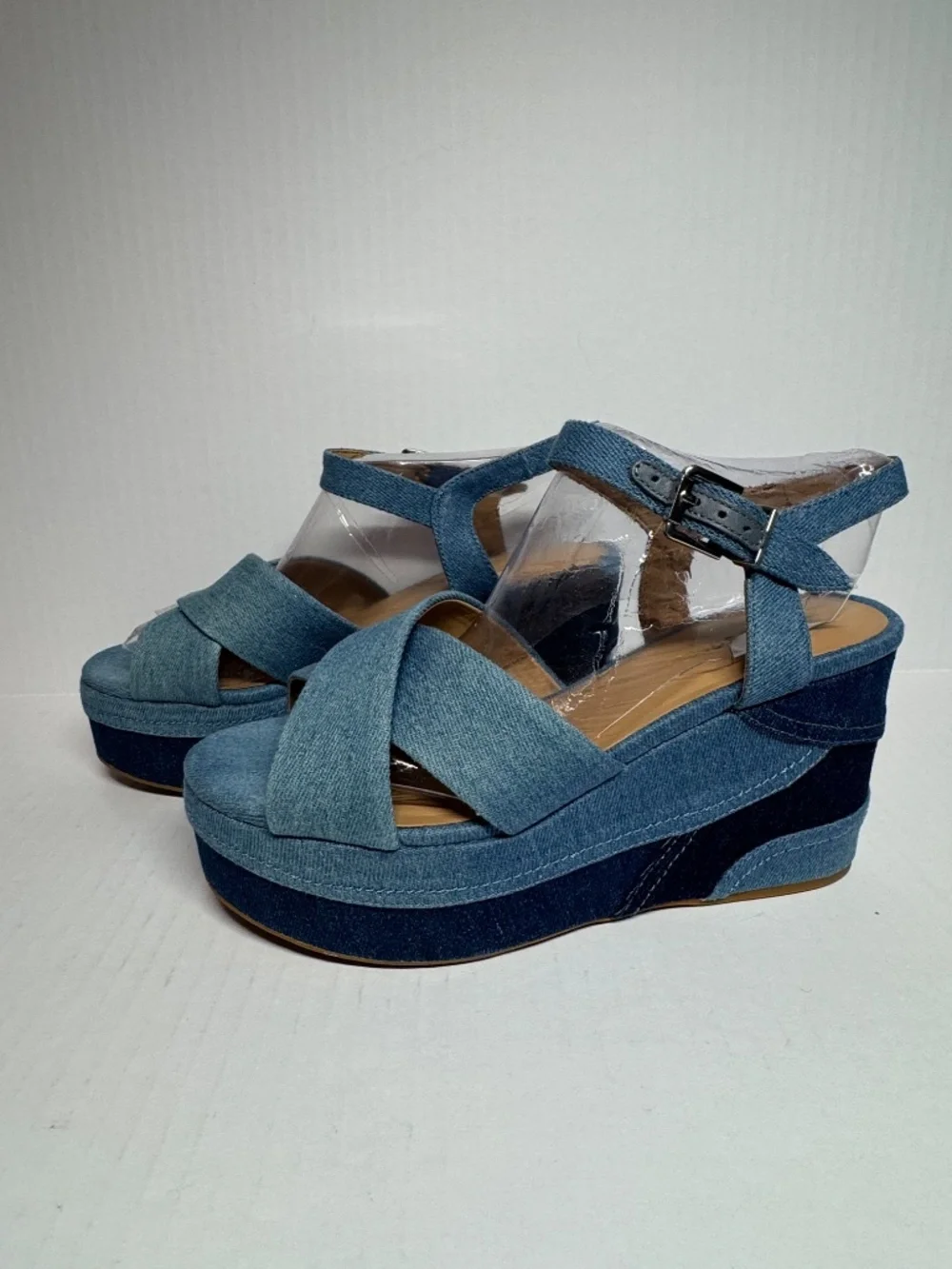 AEROSOLES Denim Blue Crossband Wedge Sandals